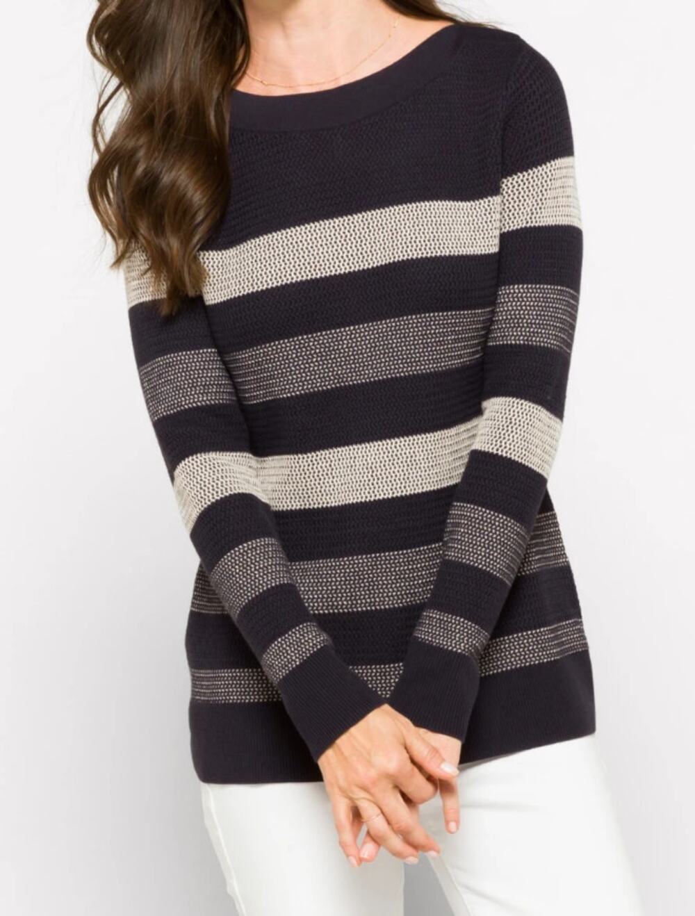 Market & Spruce Waffle Knit Sweater XL NWT – Black Grey Stripe Cozy Minimalist